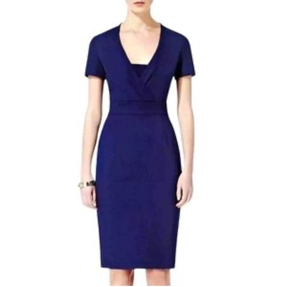 NWT: Reiss Navy Blue Short Sleeve V-Neck Sheath Dress